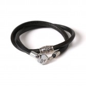 LEATHER & SILVER MOTO-Leather Bracelet & Silver Pipe Beads LBC01 - Black