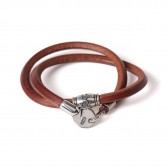 LEATHER & SILVER MOTO-Leather Bracelet & Silver Pipe Beads LBC01 - Brown