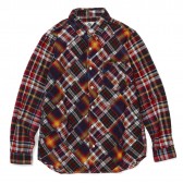 GOODENOUGH-FRONT PATCH WORK MADRAS SHIRT - Navy : Red