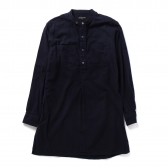 ENGINEERED GARMENTS-Banded Collar Long Shirt - Cotton Flannel - Dk.Navy