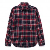 ENGINEERED GARMENTS-Work Shirt - Plaid Flannel - Navy : Red Big