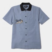 STUSSY-Garage Knit Collar Shirt - Blue