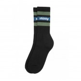 STUSSY-SP19 Stripe Crew Socks - Black : Olive