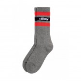 STUSSY-SP19 Stripe Crew Socks - Grey : Red