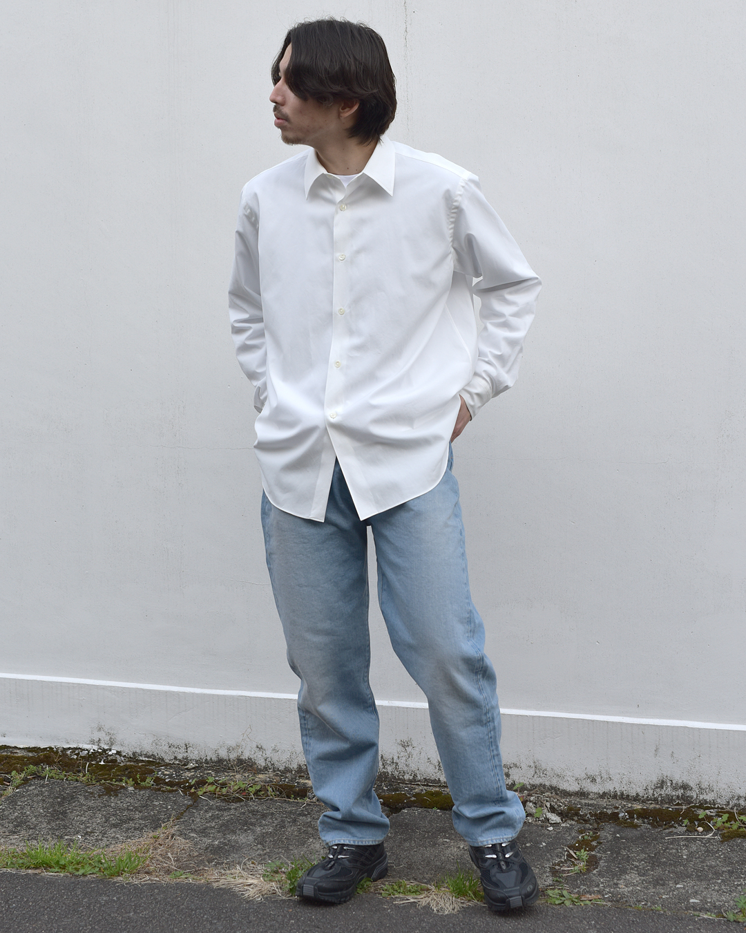WASHED FINX TWILL SHIRT - White 着用