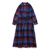 ENGINEERED-GARMENTS-Banded-Collar-Dress-Cotton-Block-Check-レディース-Blue-Red-168x168