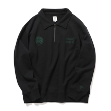 South2 West8 / サウスツーウエストエイト | Emb. Half Zipped Sweat Shirt - Cotton French Terry - Black