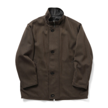 AURALEE / オーラリー | REVERSIBLE WOOL TWISTED TWILL/SHEEP LEATHER HALF COAT (メンズ) - Brown Chambray×Black