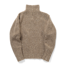 AURALEE / オーラリー | LOW-GAUGE HOMESPUN TWEED KNIT ZIP TURTLE (メンズ) - Top Brown