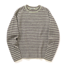AURALEE / オーラリー | SHETLAND WOOL CASHMERE RIB KNIT P/O (メンズ) - Lime Purple Stripe