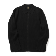 BATONER / バトナー | SOLID WOOL RIB POLO ZIP UP BLOUSON (メンズ) - Black