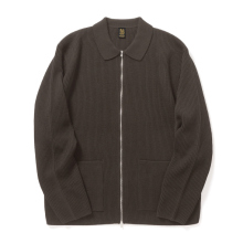 BATONER / バトナー | SOLID WOOL RIB POLO ZIP UP BLOUSON (メンズ) - Walnut