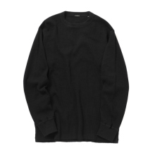 COMOLI / コモリ | コットンカシミヤ ワッフル長袖クルー - Black