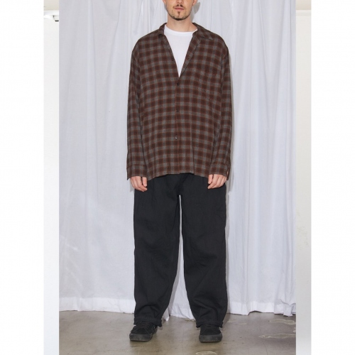 comoli 20ss レーヨン オープンカラーシャツ グリーン チェック 3  