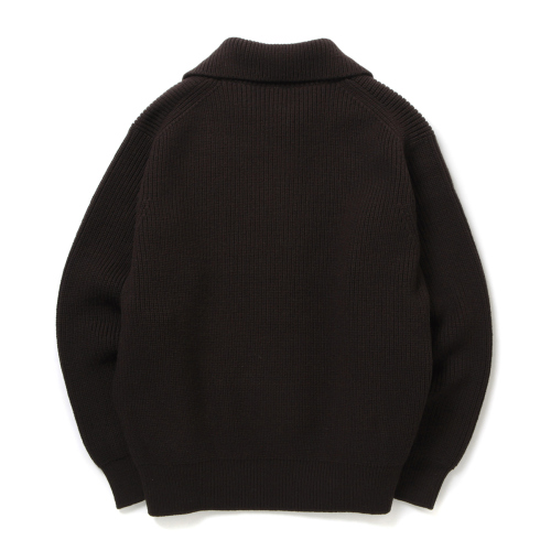 YOKE / ヨーク | 3/4 FRONT ZIP HIGHNECK RIB SWEATER - Dark Brown 