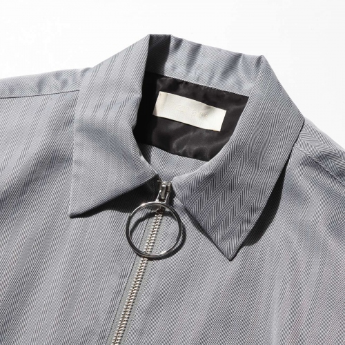 NEON SIGN / ネオンサイン | HERRINGBONE STRIPE ZIP SHIRT - Black 