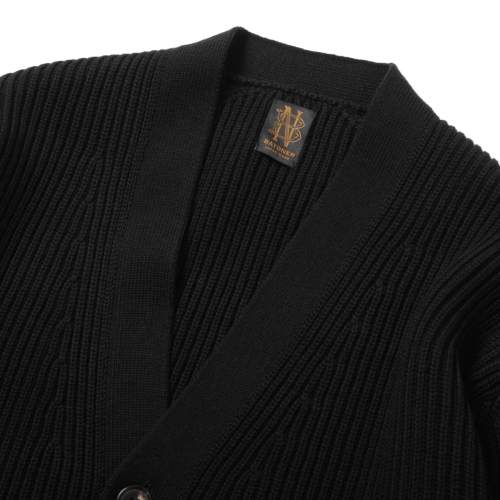 BATONER / バトナー | SOLID WOOL RIB CARDIGAN (メンズ) - Black 