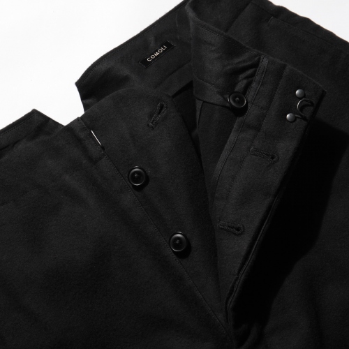 COMOLI / コモリ | モールスキン バックストラップパンツ - Black 