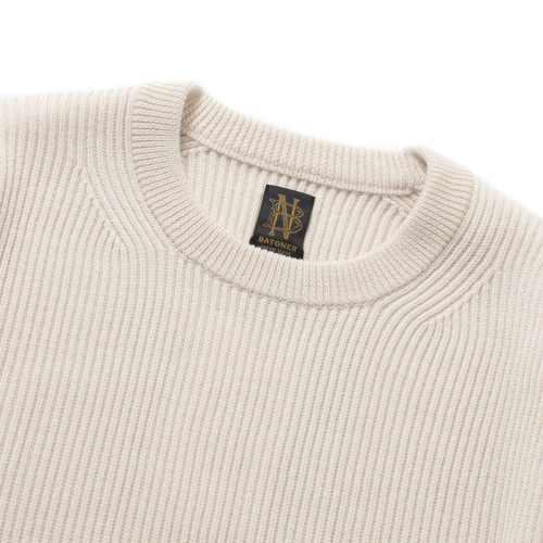 BATONER / バトナー | SOLID WOOL RIB CREW NECK (メンズ) - Ivory 