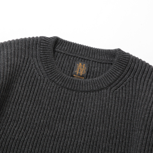 BATONER / バトナー | SOLID WOOL RIB CREW NECK (メンズ) - Charcoal 