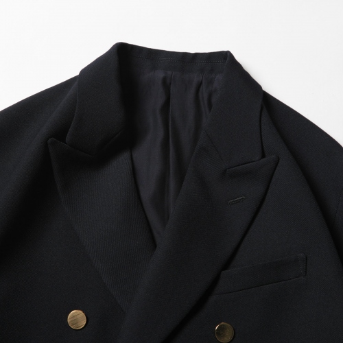 URU / ウル | WOOL POLYESTER SERGE / DOUBLE BREASTED JACKET - Navy 