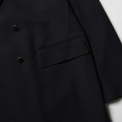 URU / ウル | WOOL POLYESTER SERGE / DOUBLE BREASTED JACKET - Navy 