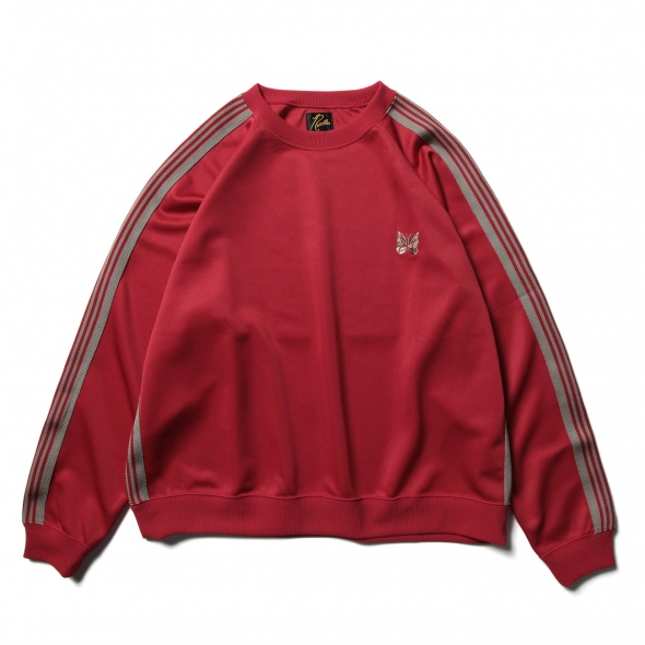 送料込み NEEDLES TRACK CREW NECK SHIRT Needles / ニードルズ | Track Crew Neck Shirt - Poly Smooth - Red