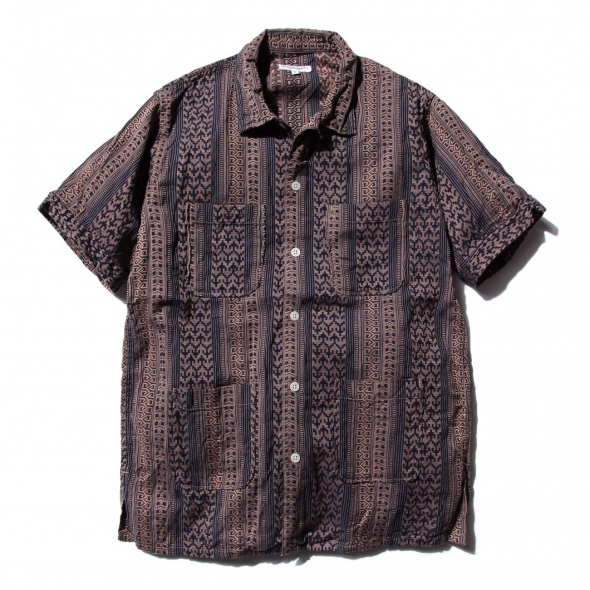 EngineeredGarments Camp shirt ネイビードット　XL Camp Shirt Black Cotton Lace Stripe Jacquard | ENGINEERED