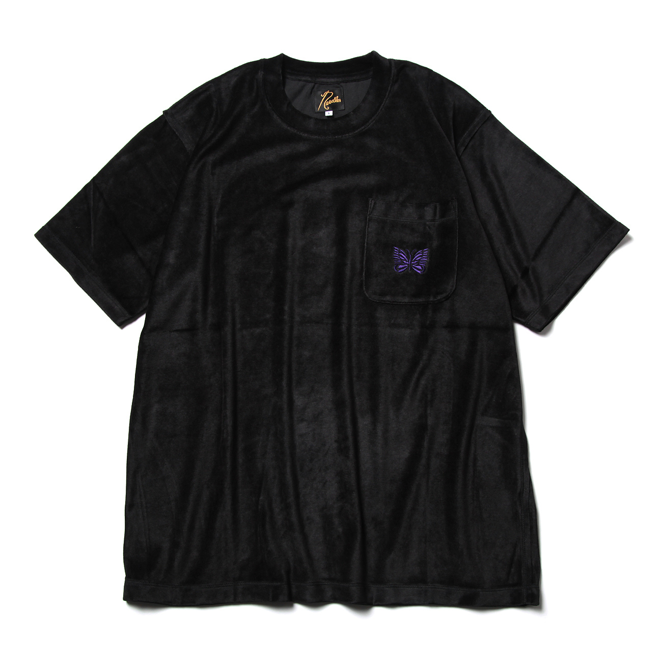 S/S Papillon Emb. Pocket Tee - R/Pe/C/S Velour - Black