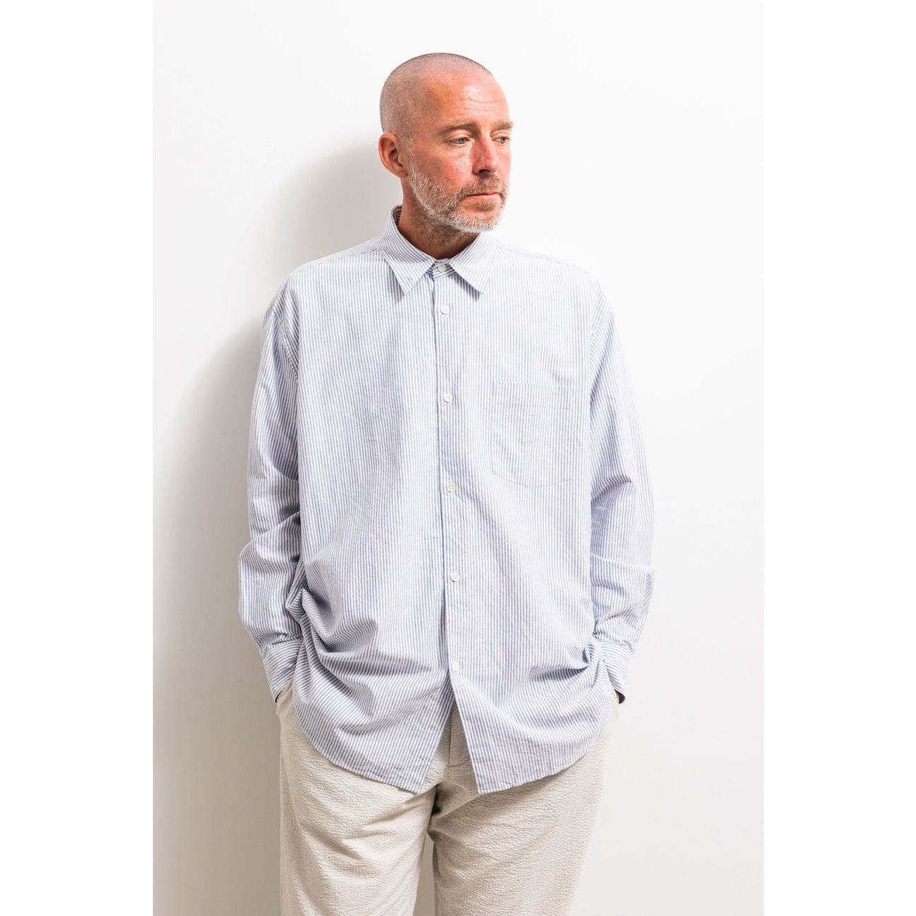 FUJITO / フジト | B/S Shirt (Oxford) - Navy Stripe OX | 通販 