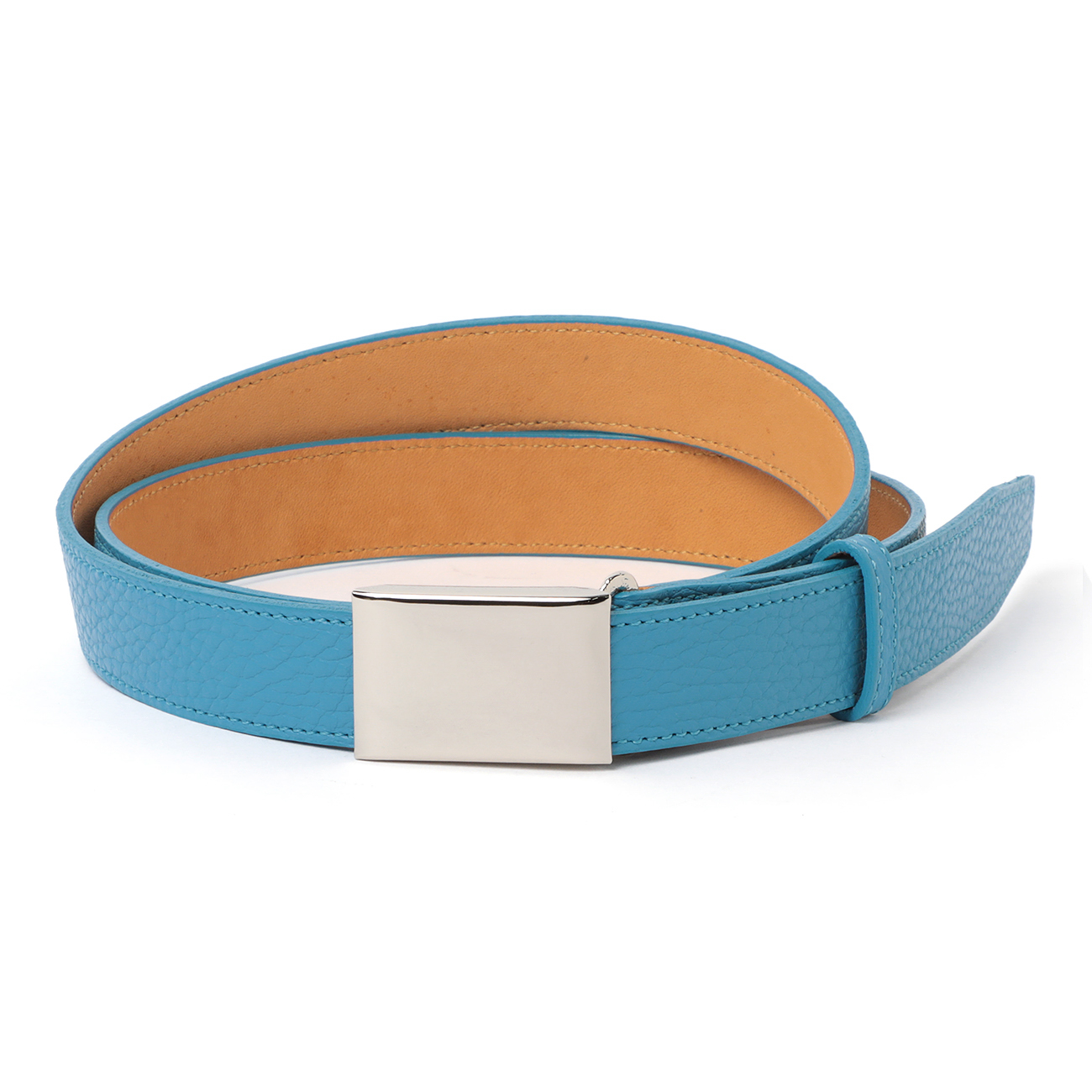 Scye / サイ | Shrink Leather Box Buckle Belt - 083/スカイブルー