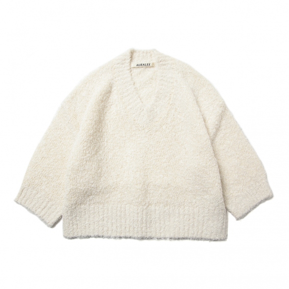 LINEN COTTON MOLE KNIT V-NECK SHORT P/O (レディース) - White