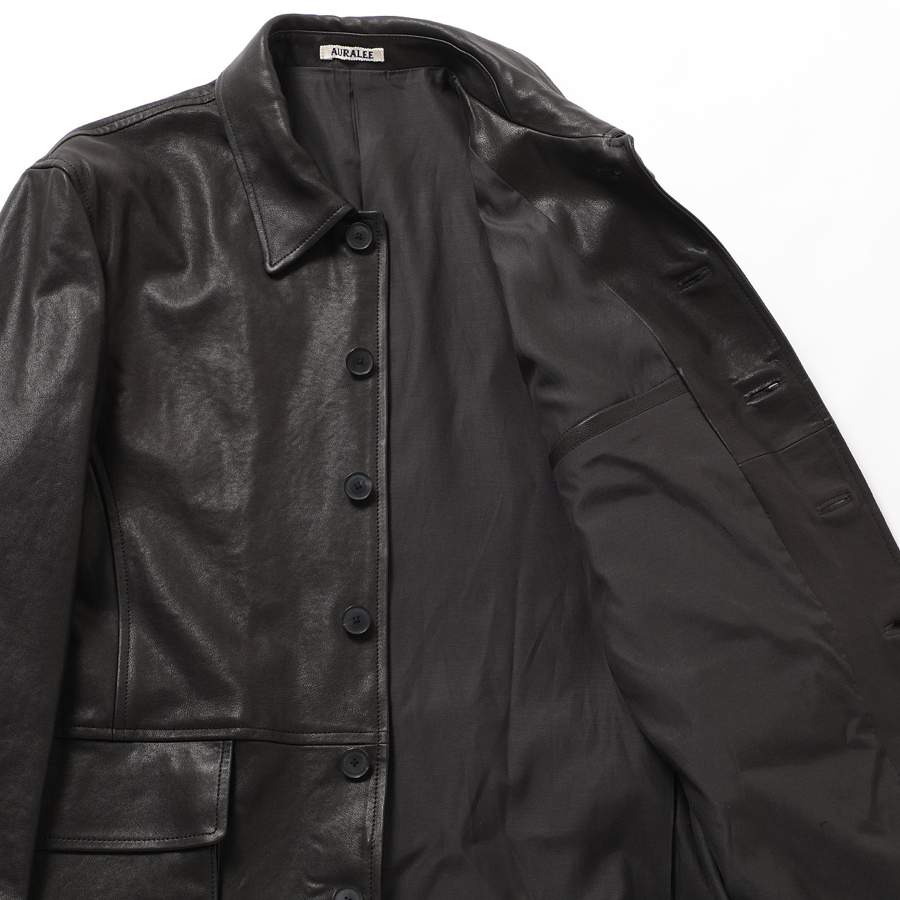 ジャケット・アウター AURALEE TEXTURED LAMB LEATHER BLOUSON Auralee Textured Lamb Leather Blouson Black