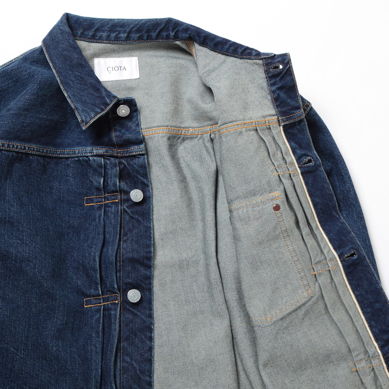 CIOTA / シオタ | Single Pocket Denim Jacket - Dark Blue Damage