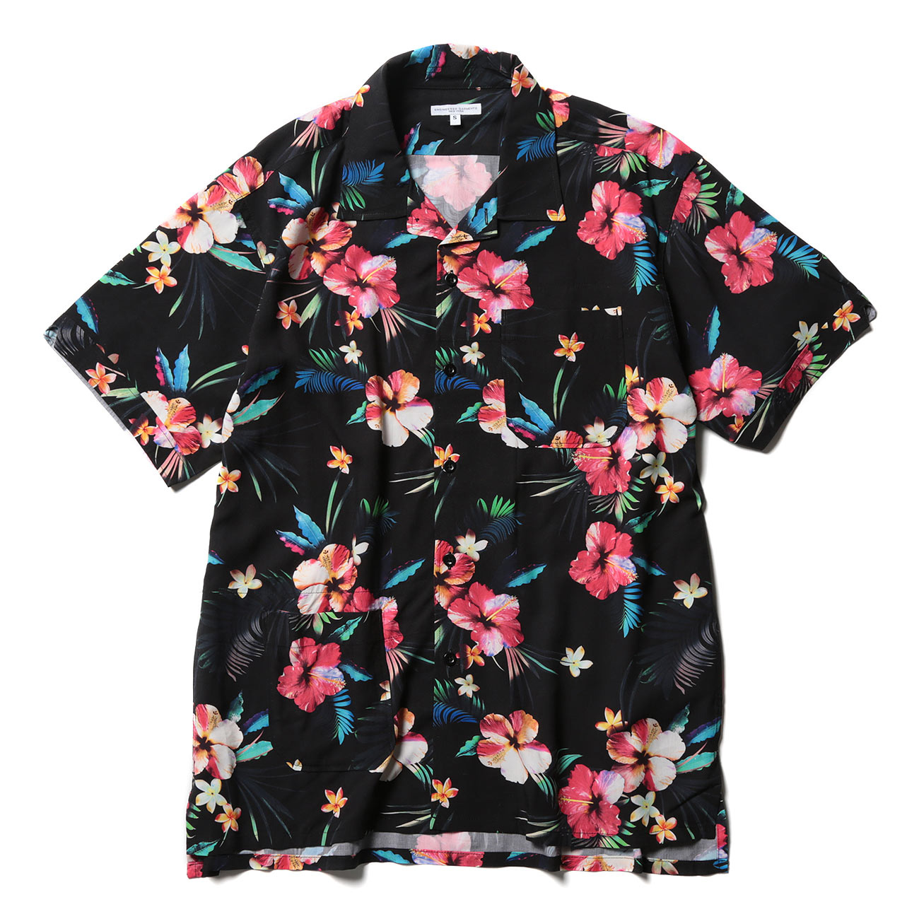 Camp Shirt - Tropical Floral Print Rayon - Black