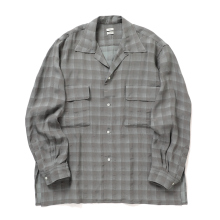 YOKE / ヨーク | Jacqard Plaid Open Collar Shirt - Gray