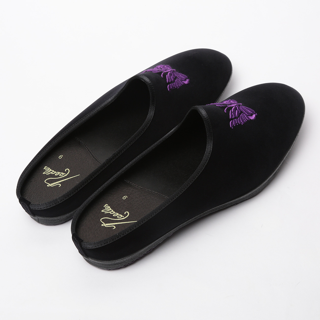 Papillon Emb. Mule - Nylon Flocky Velveteen - Black