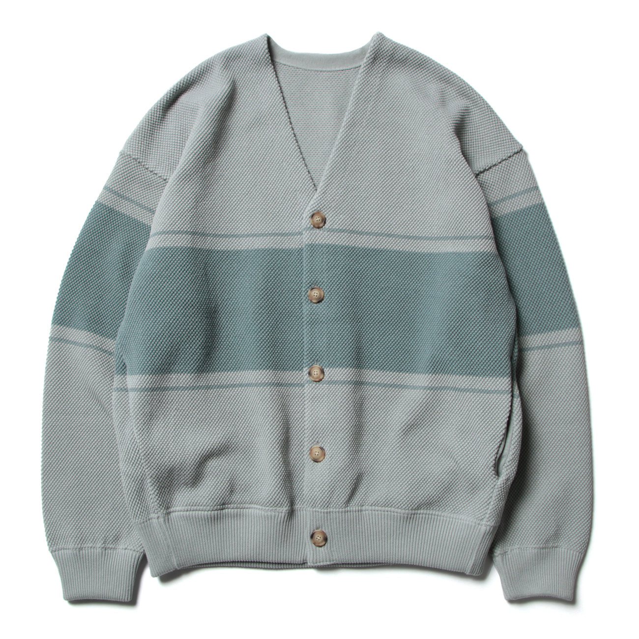 border moss stitch V/N cardigan - L.Blue×Green