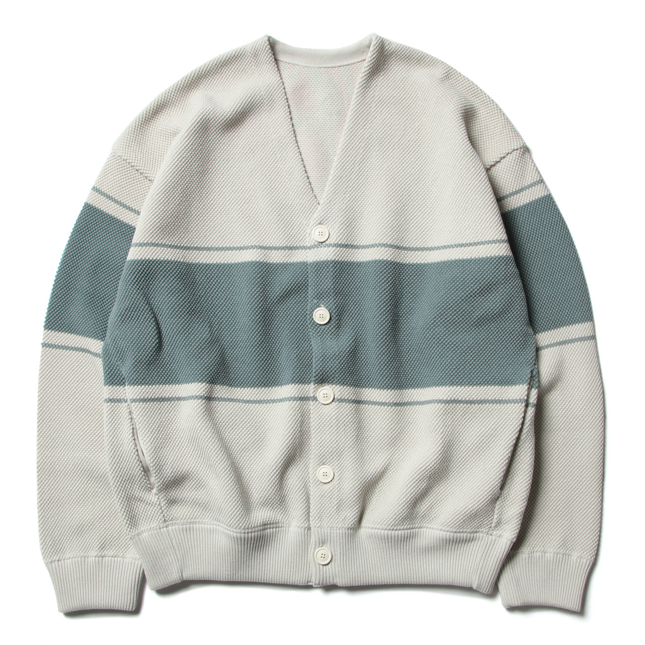 border moss stitch V/N cardigan - White×Green