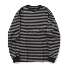 Needles / ニードルズ | L/S Crew Neck Tee - Cotton Stripe Jersey - Navy/Mocha