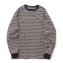 Needles / ニードルズ | L/S Crew Neck Tee - Cotton Stripe Jersey - Navy/Beige