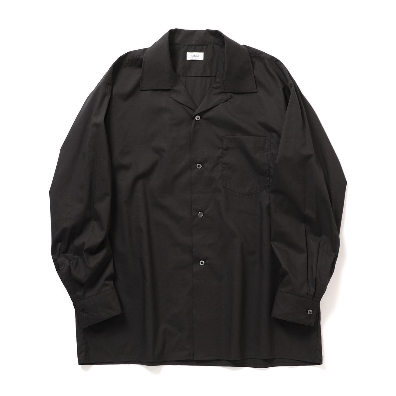 CIOTA / シオタ | Open Collar Shirt (Cotton/Rayon) - Black | 通販