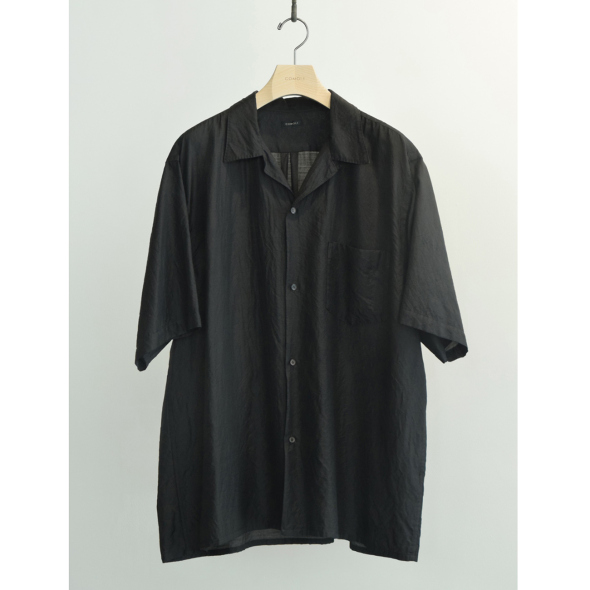 COMOLI / コモリ | ウールシルク 半袖オープンカラーシャツ - Brown