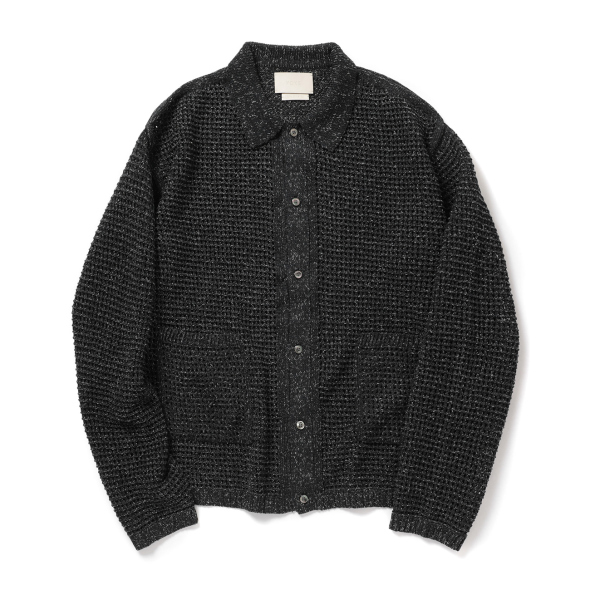 YOKE / ヨーク | MESH KNITTED SHIRT CARDIGAN - Black | 通販