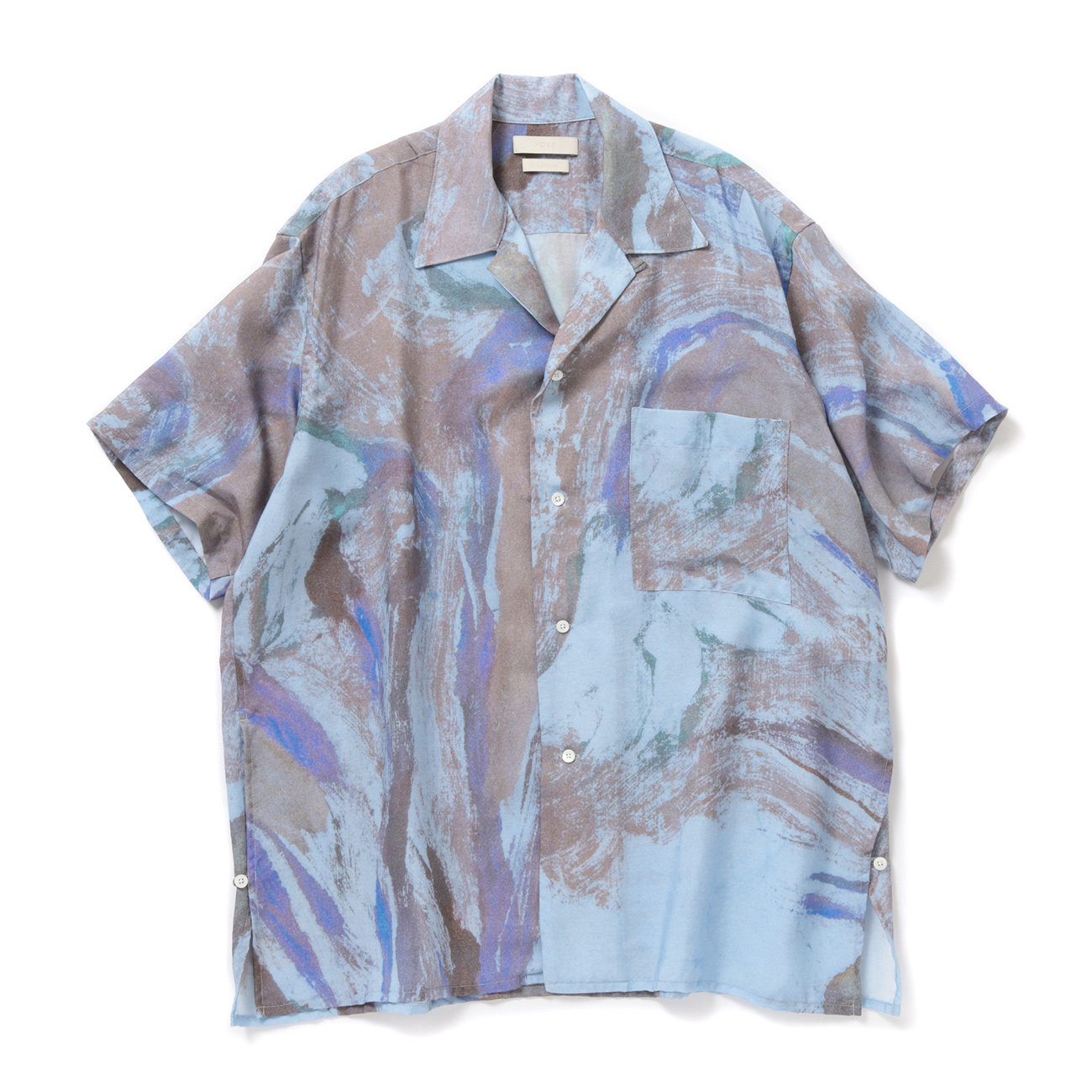 YOKE / ヨーク | FLOWER PRINTED OPEN COLLAR SHIRT - Blue