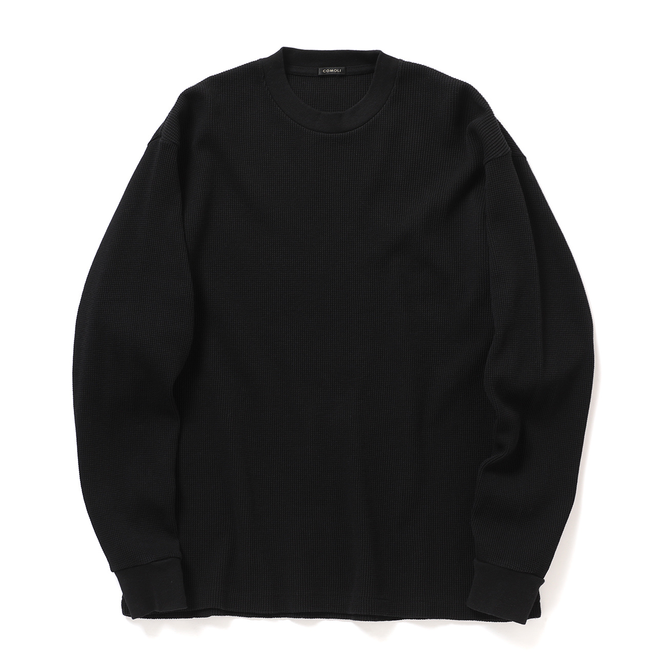 COMOLI / コモリ | コットンワッフル 長袖Tシャツ - Black | 通販
