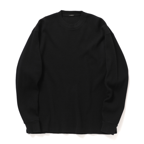 COMOLI / コモリ | コットンワッフル 長袖Tシャツ - Black | 通販