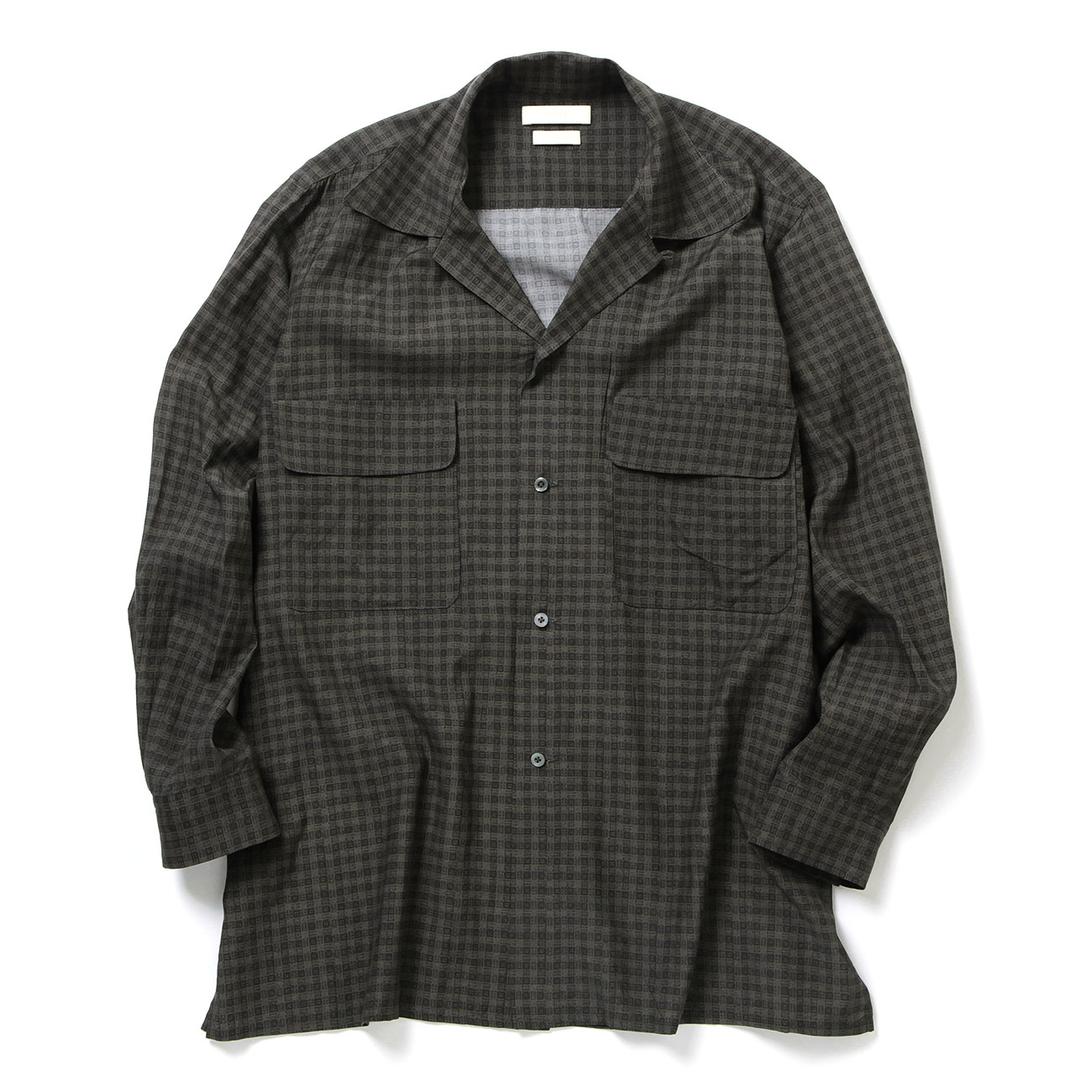 YOKE / ヨーク | PIXEL LOW PLAID OPEN COLLAR SHIRT - Charcoal