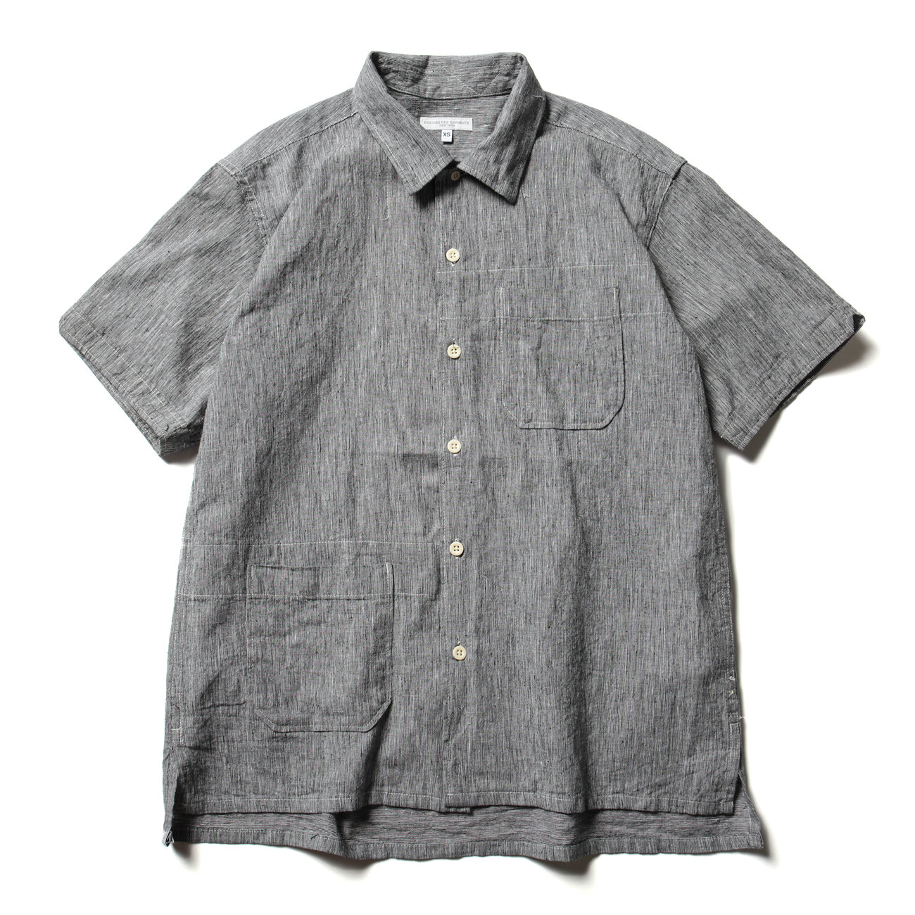 EngineeredGarments Camp shirt ネイビードット　XL Camp Shirt Black Cotton Lace Stripe Jacquard | ENGINEERED