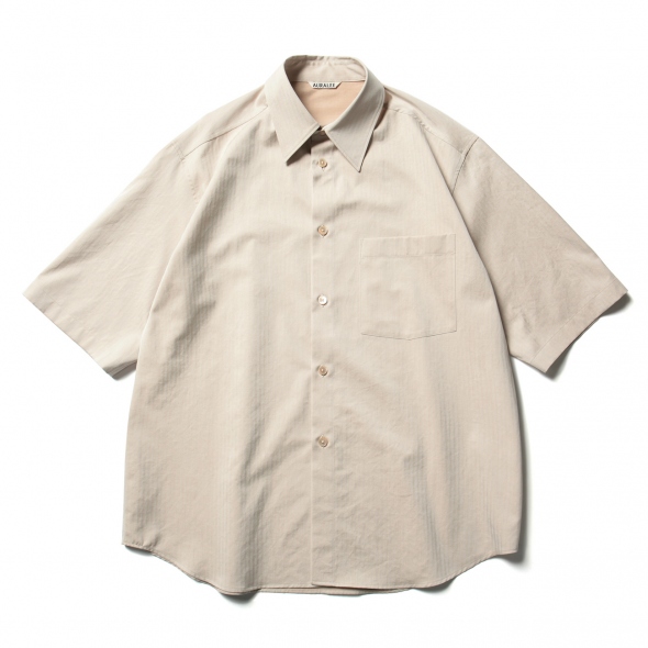 WASHED FINX HERRINGBONE HALF SLEEVED SHIRTS - White Chambray